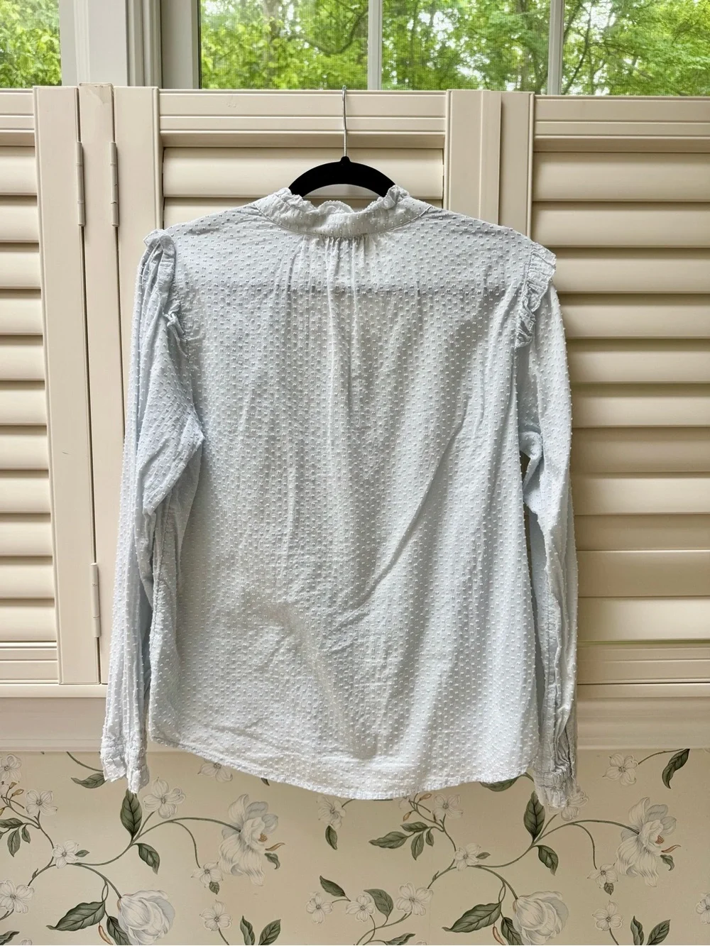 J.Crew Light Blue Split V Swiss Dot Blouse - Picture 3 of 6